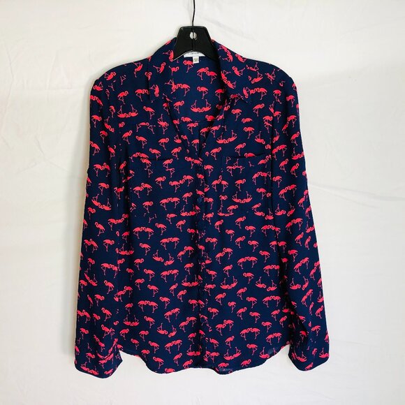 Express The Portofino Shirt Women's Size Small Button Down Flamingo Blouse Top - Picture 1 of 5